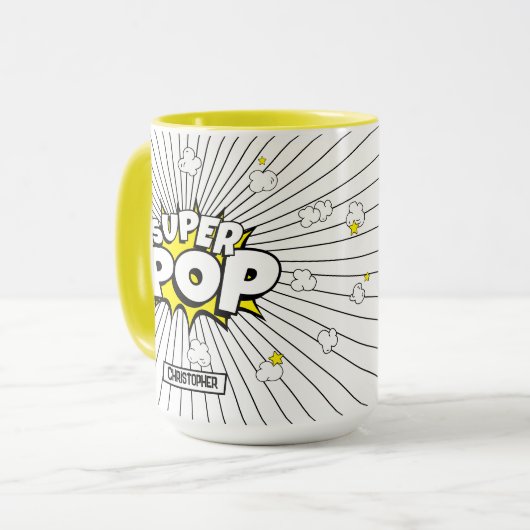SUPER POP! Fun Superhero Personalized Pun Mok (Voorkant links)