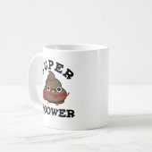 Super Power Grappig Super Hero Poop Pun Koffiemok (Voorkant links)