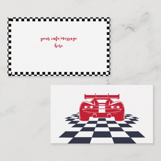 Super race auto kinderen verjaardag informatiekaartje (Voorkant / Achterkant)