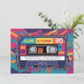 Super Rad 80s 90s Audio Cassette Verjaardag Uitnod Kaart (Staand voorkant)