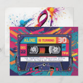 Super Rad 80s 90s Audio Cassette Verjaardag Uitnod Kaart (Voorkant / Achterkant)