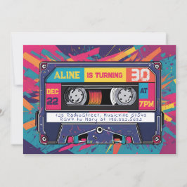 Super Rad 80s 90s Audio Cassette Verjaardag Uitnod Kaart