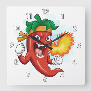 Super Red-Hot Cartoon Chili Pepper Vierkante Klok