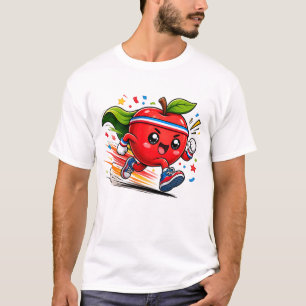 Super Rode Appel Hardloop Cartoon Fitness Mascotte T-shirt