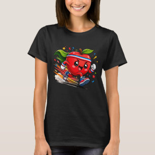 Super Rode Appel Hardloop Cartoon Fitness Mascotte T-shirt