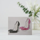 Super rode en zwarte hoge hak schoenen briefkaart (Staand voorkant)