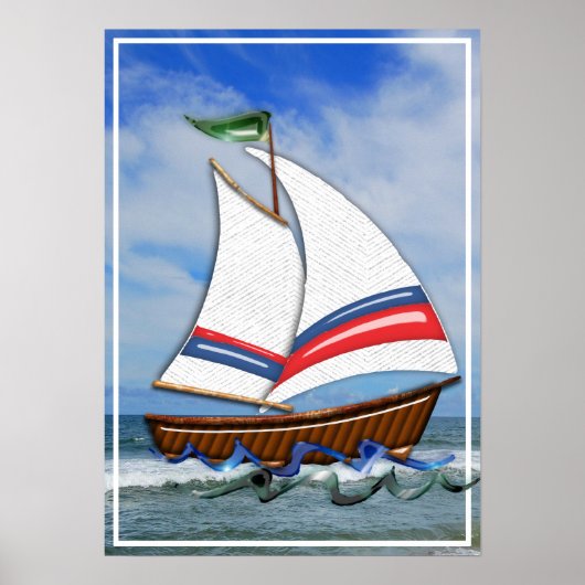 Super Sailboot op de hoge Zeeen Poster (Voorkant)