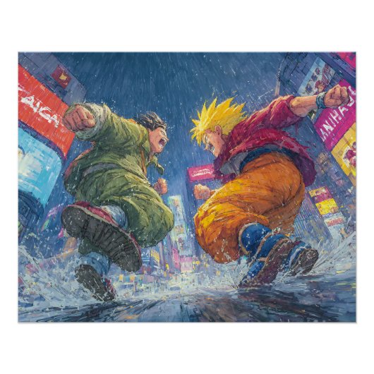 Super Saiyan Goku Epic Rain Fight Perfect Poster (Voorkant)