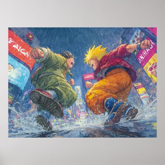 Super Saiyan Goku Epic Rain Fight Poster (Voorkant)
