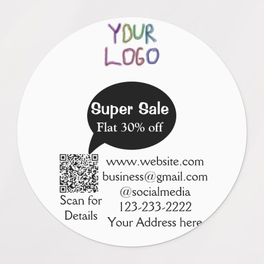 super sale bedrijfs korting scan QR code details Labels (Design 1)