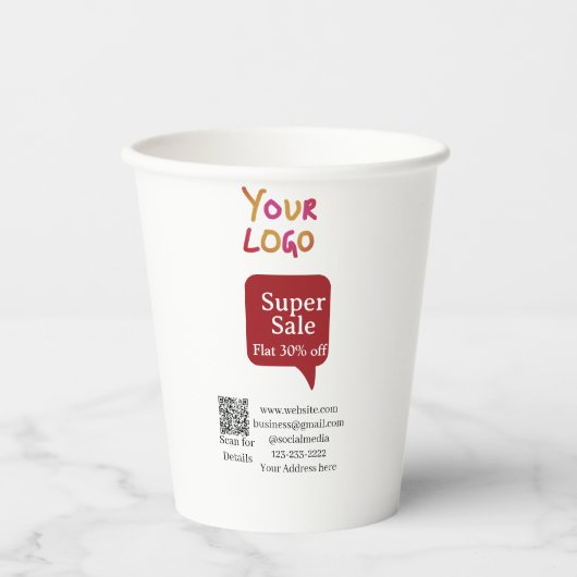super sale bedrijfs korting scan QR code details Papieren Bekers (Voorkant)