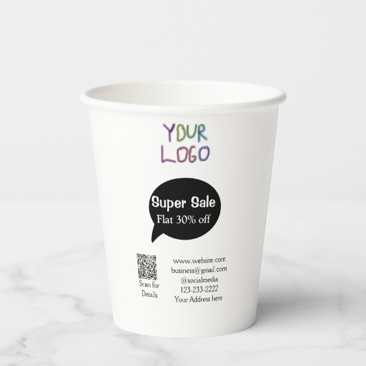 super sale business discount scan QR code details Papieren Bekers (Achterkant)
