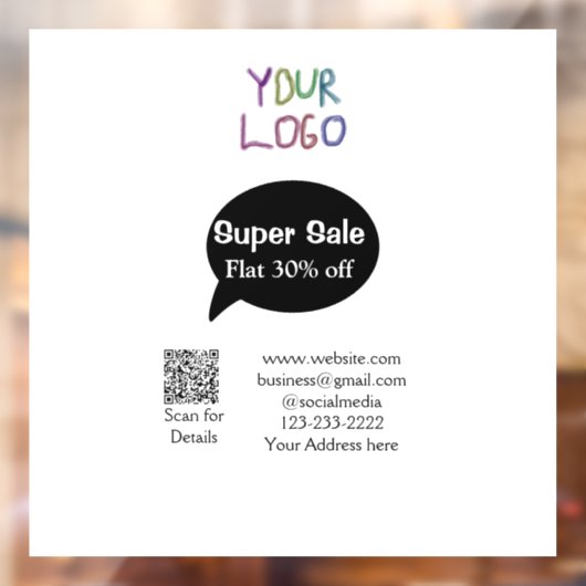super sale business discount scan QR code details Raamsticker (Vel 2)