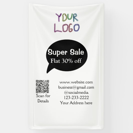 super sale business discount scan QR code details Spandoek (Verticaal)