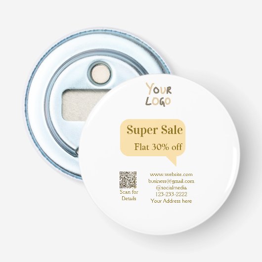 super sale zakelijke korting scan QR-code details  Button Flesopener (Voorkant)