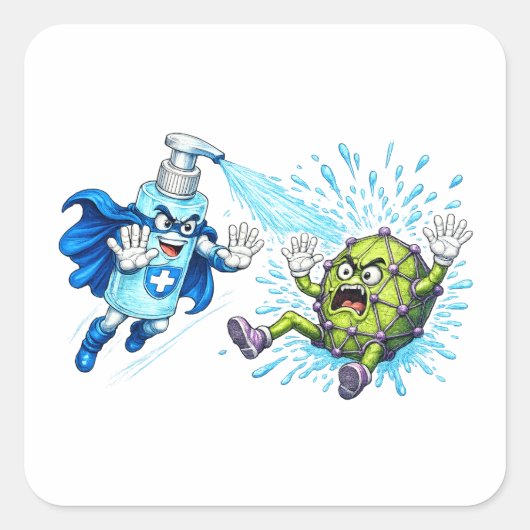Super Sanitizer vs. Germ Monster Vierkante Sticker (Voorkant)
