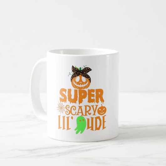  SUPER SCARY LIL' DUDE - CUTE SCARY PUMPKIN KOFFIEMOK (Voorkant links)