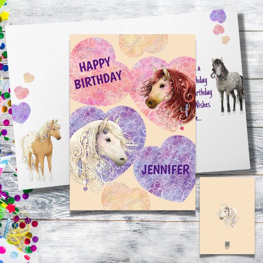 Super schattig Boho pony's roze Paarse Kaart