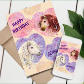 Super schattig Boho pony's roze Paarse Kaart