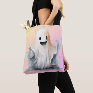 Super Schattig Geest Roze Geel Ombre Halloween Tote Bag