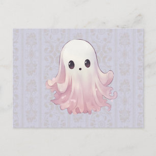 Super Schattig Geestje Blauw en Goud Halloween Feestdagenkaart