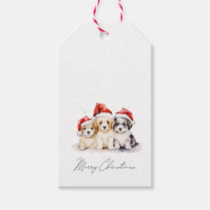 Super schattig kerst puppies cadeaulabel