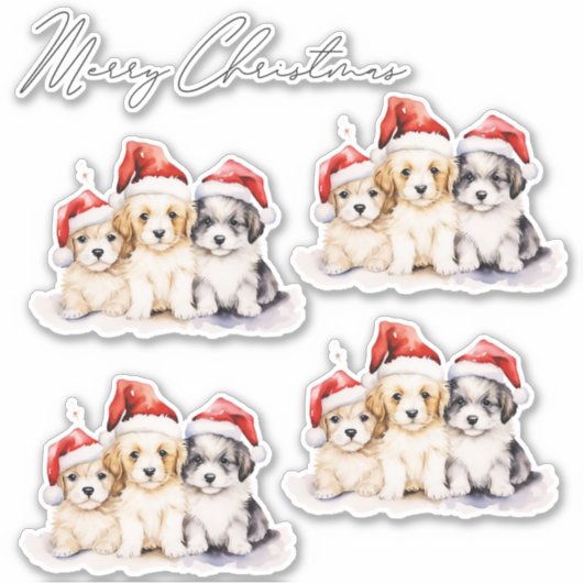 Super schattig kerst puppies sticker (Voorkant)