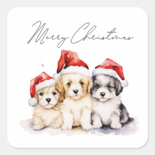 Super schattig kerst puppies vierkante sticker