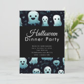 Super Schattige Blauw Geesten Halloween Diner Part Kaart (Staand voorkant)