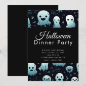 Super Schattige Blauw Geesten Halloween Diner Part Kaart (Voorkant / Achterkant)