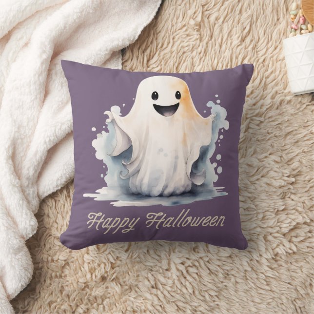 Super Schattige en Happy Ghost Paarse Happy Hallow Kussen (Deken)
