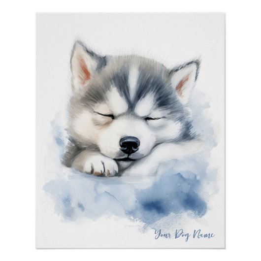 Super schattige engel slapende pup Siberische Husk Perfect Poster (Voorkant)