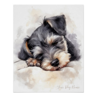 Super schattige engel slapende puppy Schnauzer Hon Perfect Poster