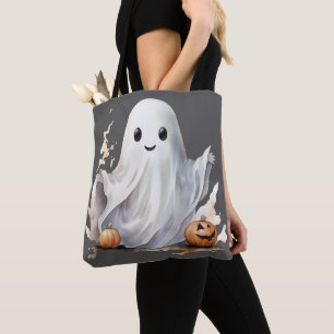 Super Schattige Geest Pompoenen Grijs Halloween Tote Bag