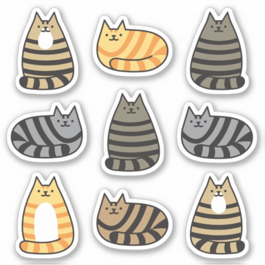 Super Schattige Gestreepte Tabby Cats Kawaii Sticker (Voorkant)