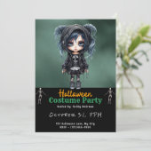 Super Schattige Gotisch Meisje Zwart Halloween Kaart (Staand voorkant)