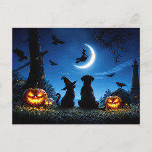 Super schattige Halloween hond en kat heks Feestdagenkaart