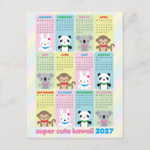Super Schattige Kawaii Dieren 2027 Agenda Briefkaart