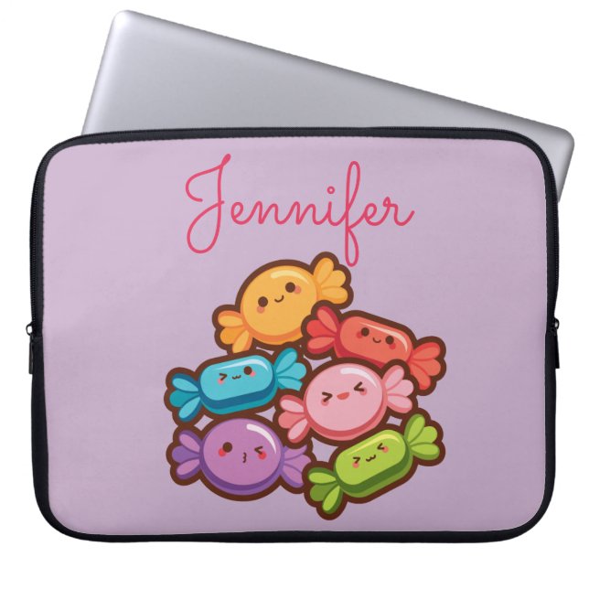 Super schattige kawaii regenboog lollipop monogram laptop sleeve (Voorkant)