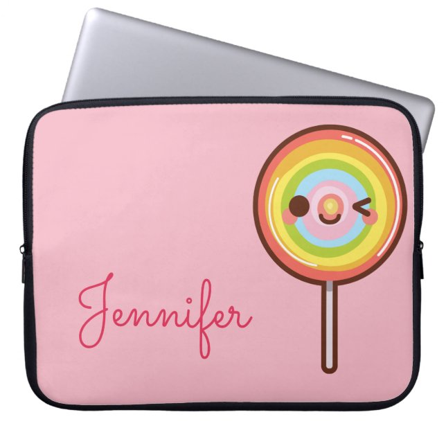 Super schattige kawaii regenbooglollipopmonogram r laptop sleeve (Voorkant)