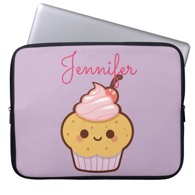 Super schattige kawaii zoete cupcake monogram paar laptop sleeve (Voorkant)