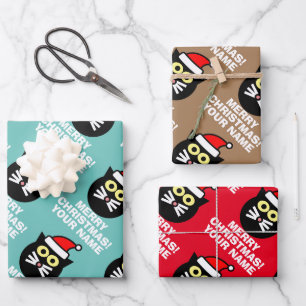 Super schattige kerstkat gepersonaliseerde kerst inpakpapier vel