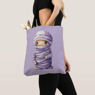 Super Schattige Paarse en Witte Mummie Halloween Tote Bag
