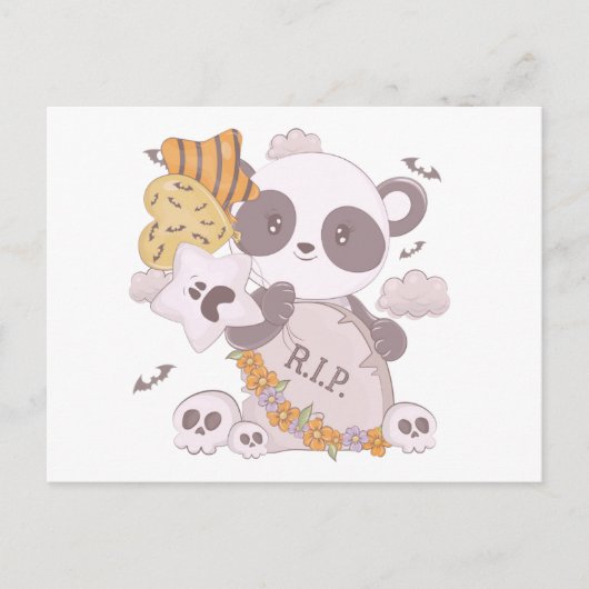 Super Schattige Panda Grave RIP Ghost Bats Hallowe Feestdagenkaart (Voorkant)