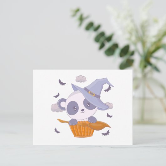 Super Schattige Panda Witches Pet en Bats Hallowee Feestdagenkaart (Staand voorkant)