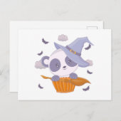 Super Schattige Panda Witches Pet en Bats Hallowee Feestdagenkaart (Voorkant / Achterkant)