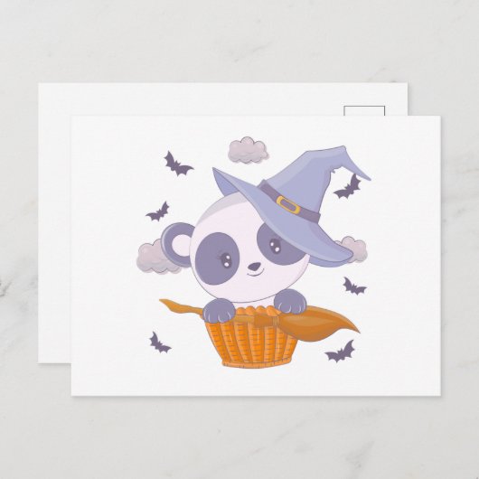 Super Schattige Panda Witches Pet en Bats Hallowee Feestdagenkaart (Voorkant / Achterkant)