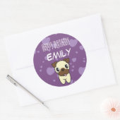 Super Schattige Pug Paarse Hart Ontwerp Ronde Sticker (Envelop)