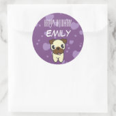 Super Schattige Pug Paarse Hart Ontwerp Ronde Sticker (Tas)