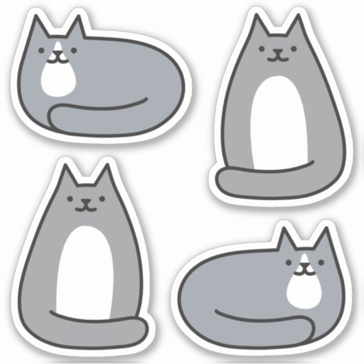 Super Schattige Ronde Kawaii Grijs Kitty Cat Sticker (Voorkant)